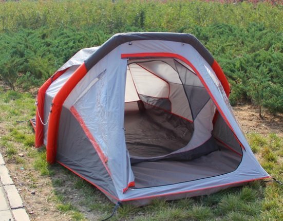 pitched inflatable tent